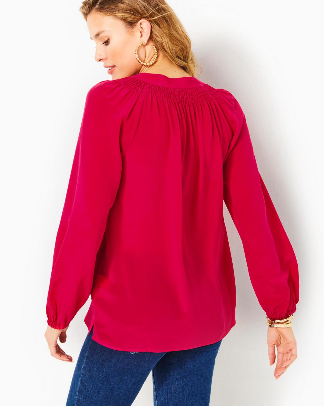 Lilly Pulitzer Elsa Silk Top Poinsettia Red | Women Tops
