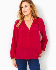 Lilly Pulitzer Elsa Silk Top Poinsettia Red | Women Tops