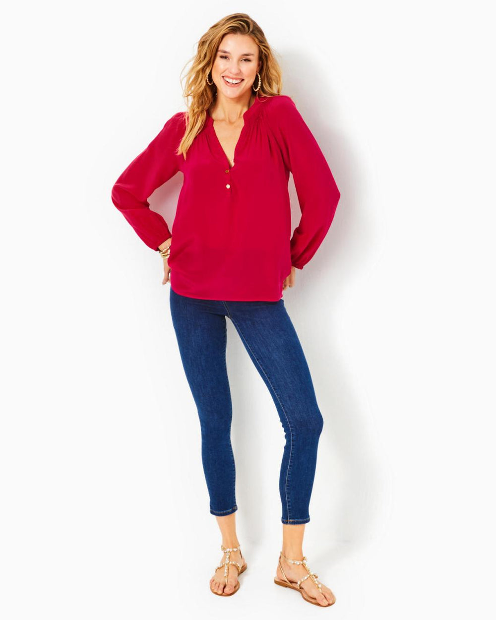Lilly Pulitzer Elsa Silk Top Poinsettia Red | Women Tops