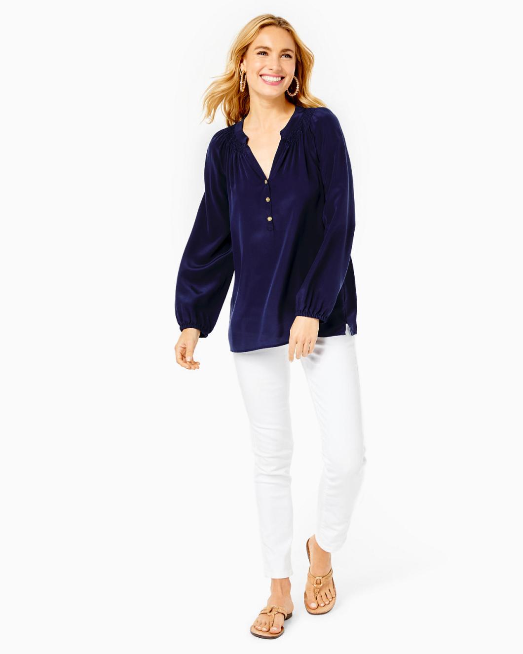 Lilly Pulitzer Elsa Silk Top True Navy | Women Tops
