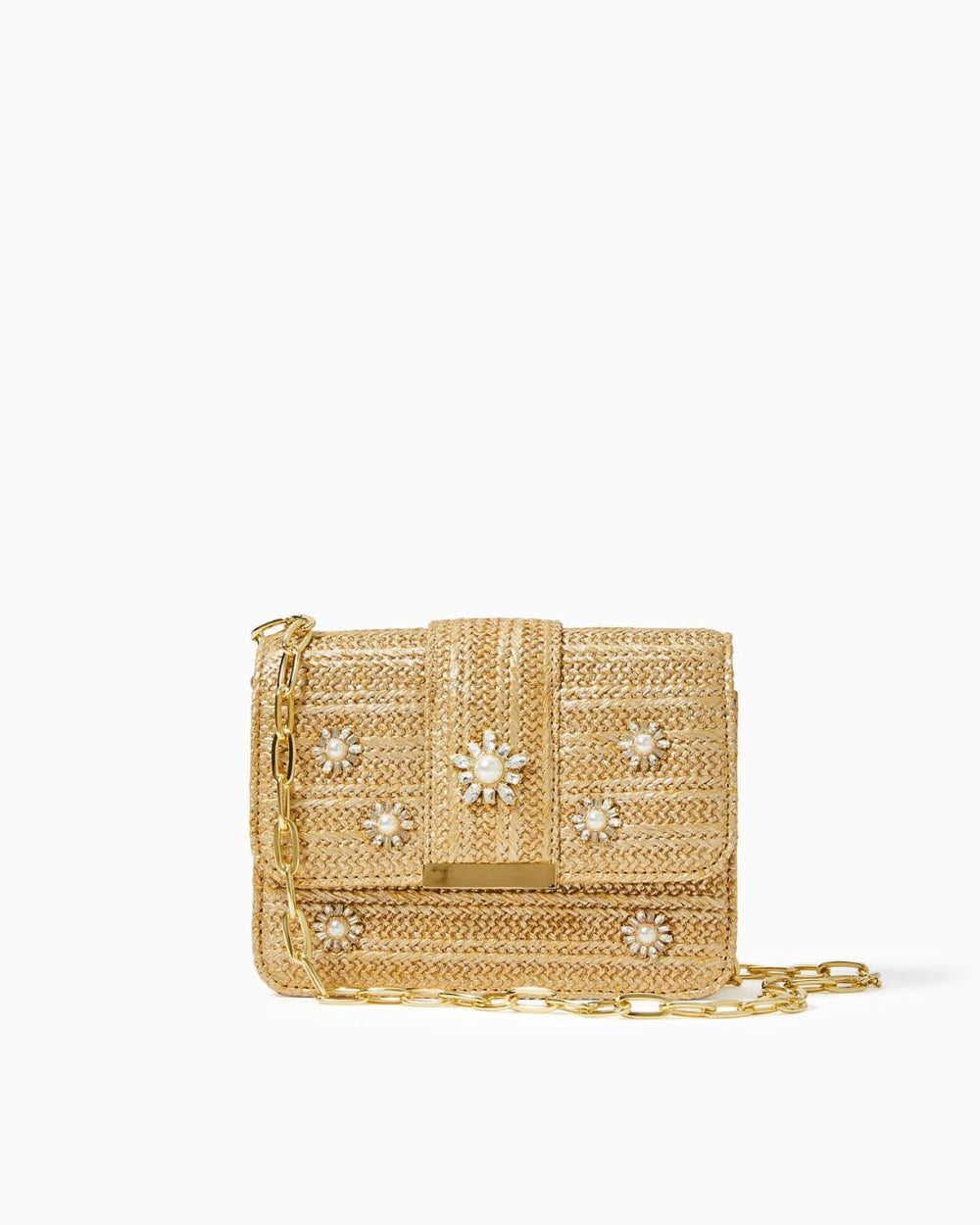 Lilly Pulitzer Emmeline Straw Crossbody Bag Gold Metallic | Women Bags