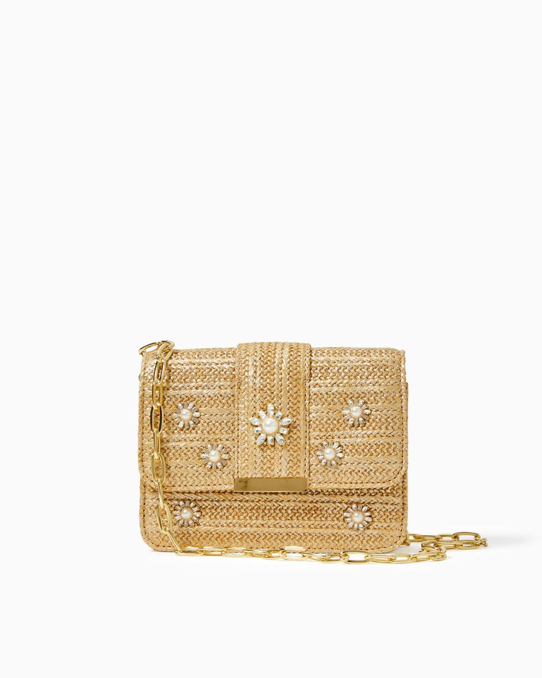 Lilly Pulitzer Emmeline Straw Crossbody Bag Gold Metallic | Women Bags