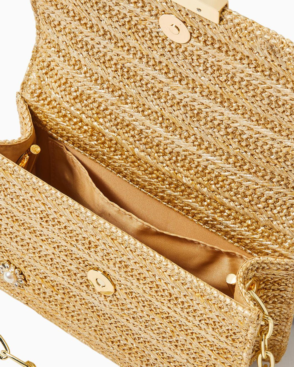 Lilly Pulitzer Emmeline Straw Crossbody Bag Gold Metallic | Women Bags