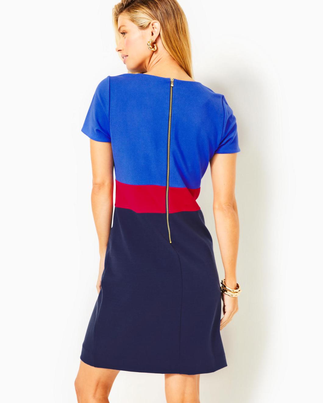 Lilly Pulitzer Emmerson Shift Dress Alba Blue Tricolor Colorblocked Knit Dress | Women Shift Dresses