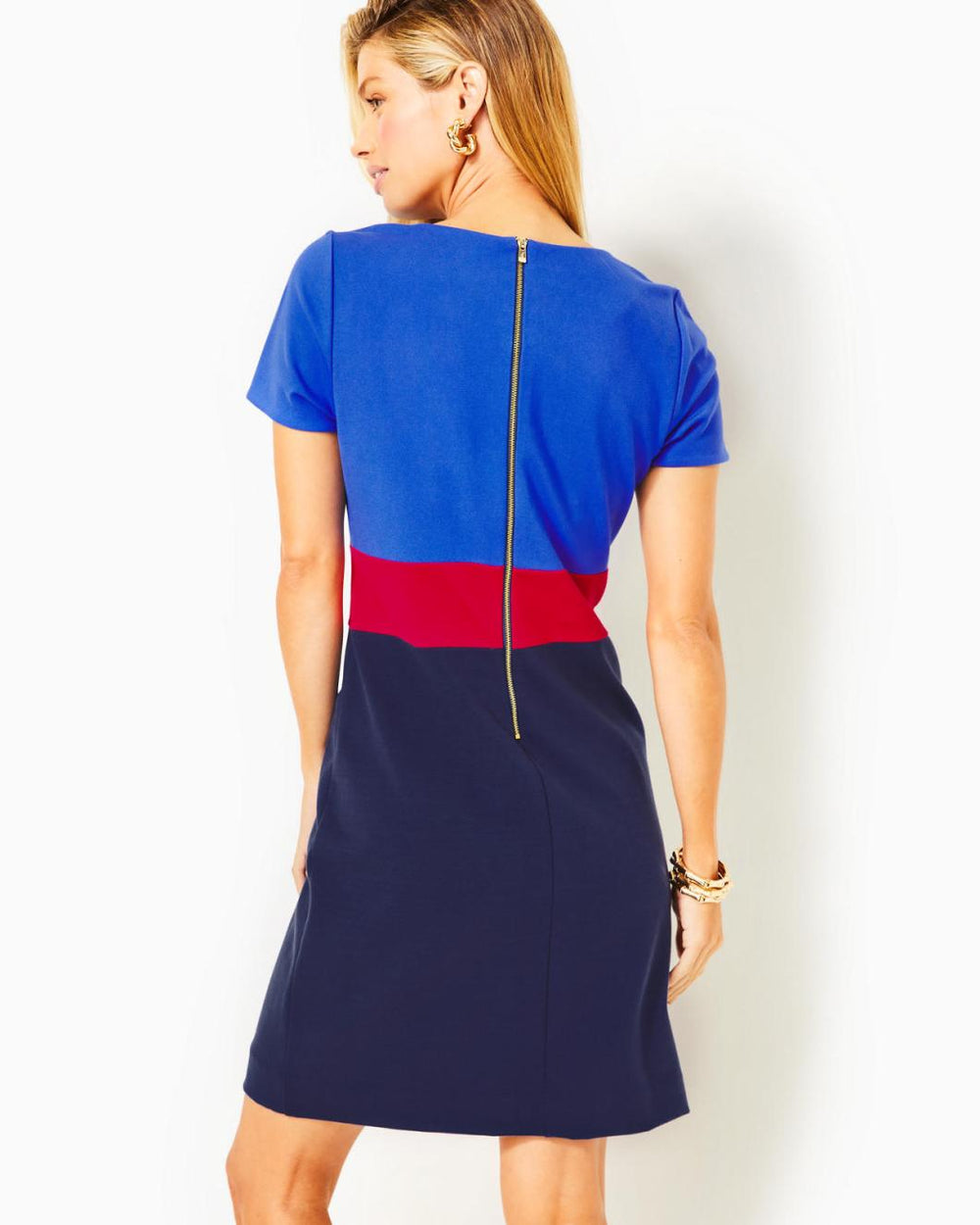 Lilly Pulitzer Emmerson Shift Dress Alba Blue Tricolor Colorblocked Knit Dress | Women Shift Dresses