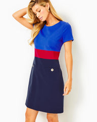 Lilly Pulitzer Emmerson Shift Dress Alba Blue Tricolor Colorblocked Knit Dress | Women Shift Dresses