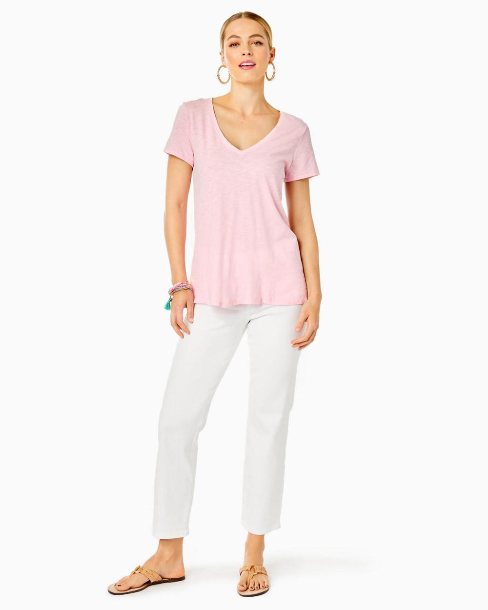 Lilly Pulitzer Etta V-Neck Cotton Top Calla Lilly Pink | Women Tops