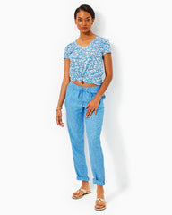 Lilly Pulitzer Etta V-Neck Cotton Top Lunar Blue Palm Beach Petals | Women Tops
