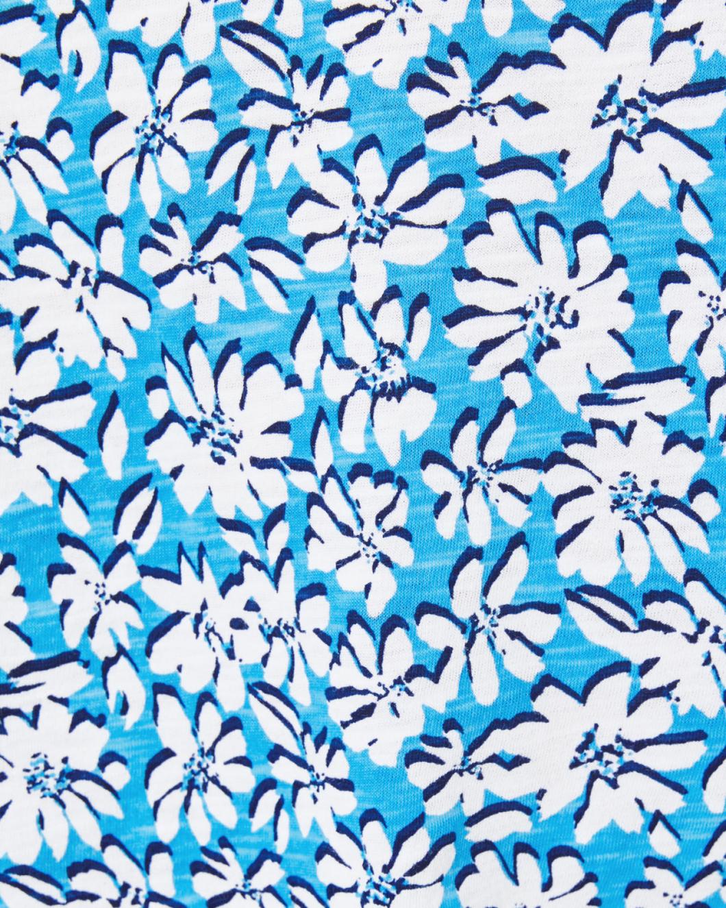 Lilly Pulitzer Etta V-Neck Cotton Top Lunar Blue Palm Beach Petals | Women Tops