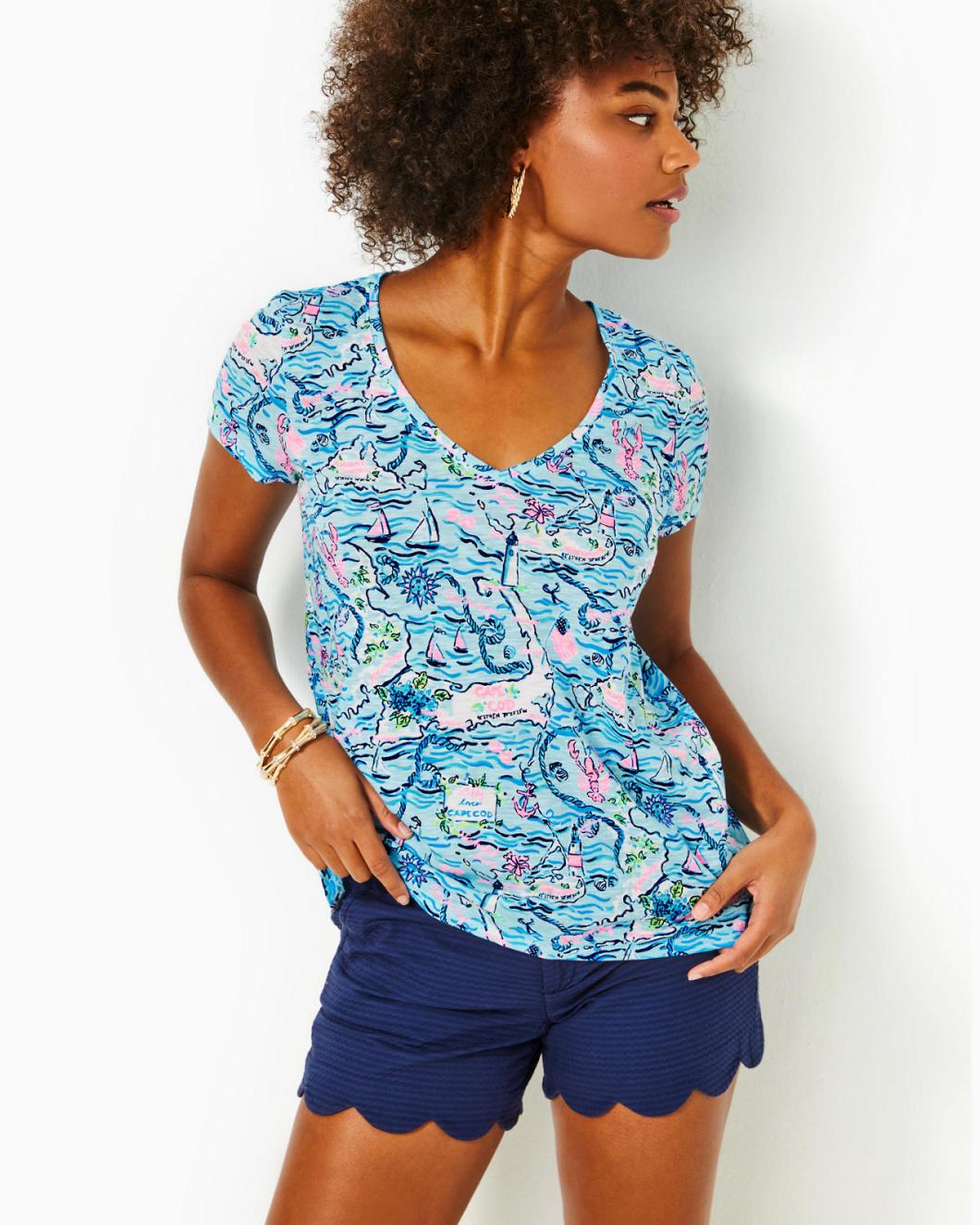 Lilly Pulitzer Etta V-Neck Top Bali Blue Lilly Loves Cape Cod | Women Tops