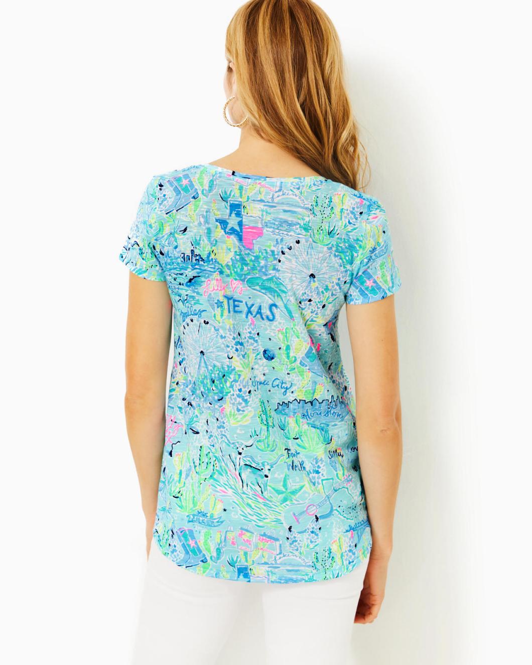 Lilly Pulitzer Etta V-Neck Top Bayside Blue Lilly Loves Texas | Women Tops