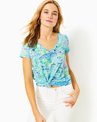 Lilly Pulitzer Etta V-Neck Top Bayside Blue Lilly Loves Texas | Women Tops