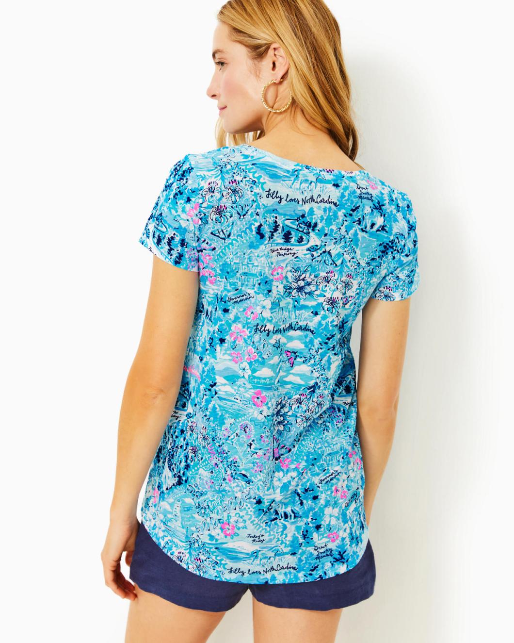 Lilly Pulitzer Etta V-Neck Top Blue Peri Lilly Loves North Carolina | Women Tops
