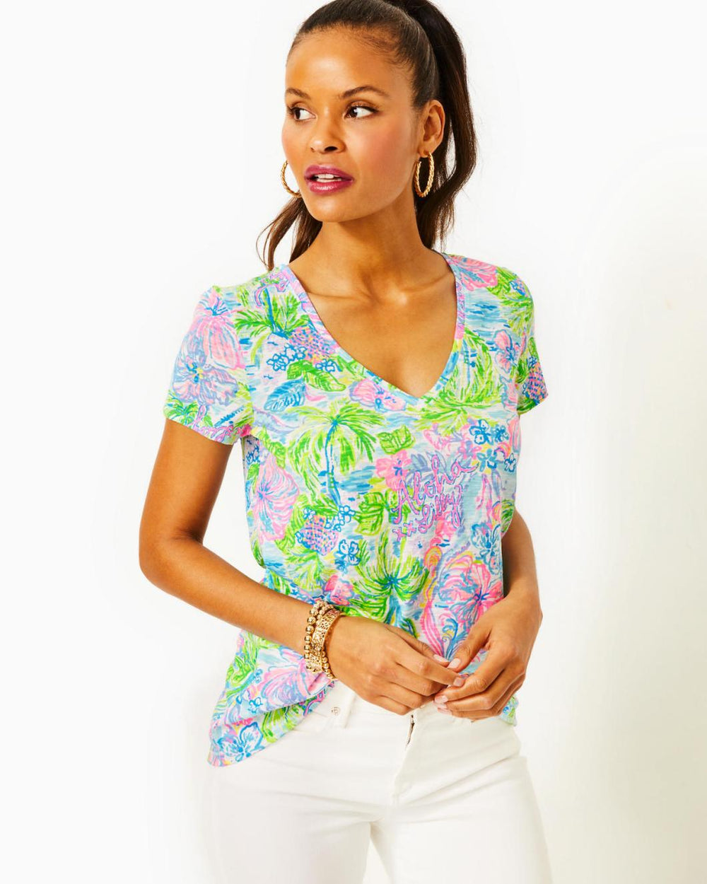 Lilly Pulitzer Etta V-Neck Top Multi Lilly Loves Hawaii | Women Tops