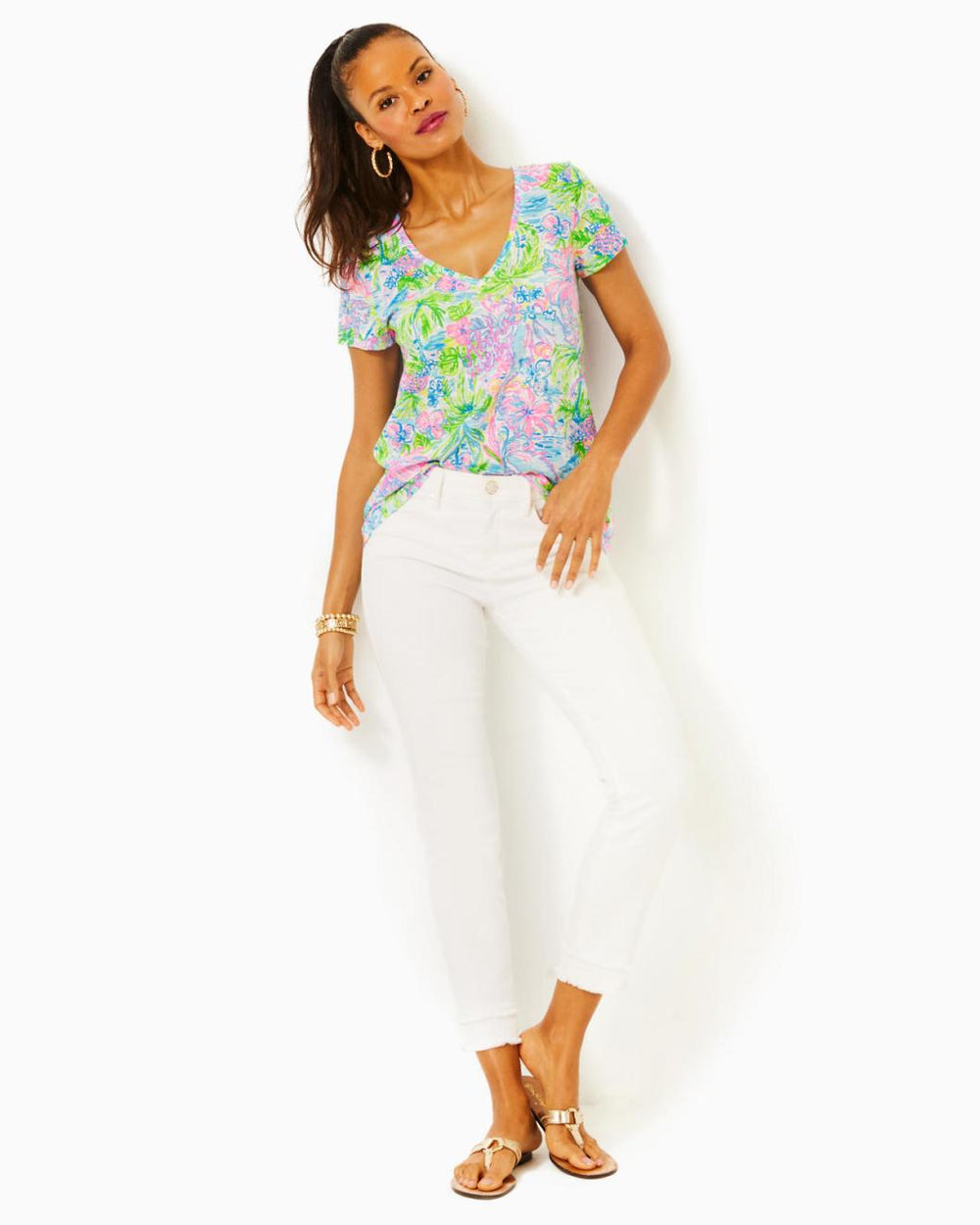 Lilly Pulitzer Etta V-Neck Top Multi Lilly Loves Hawaii | Women Tops