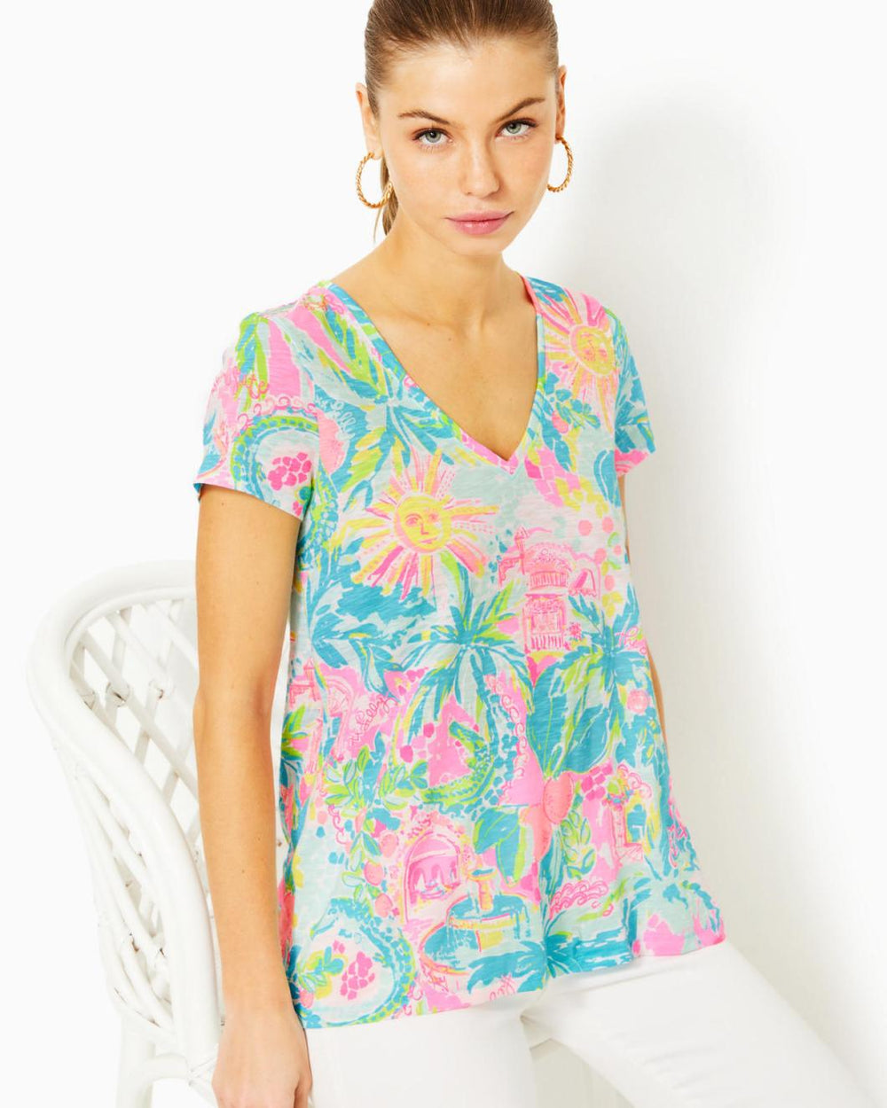 Lilly Pulitzer Etta V-Neck Top Multi Sunshine State Of Mind | Women Tops