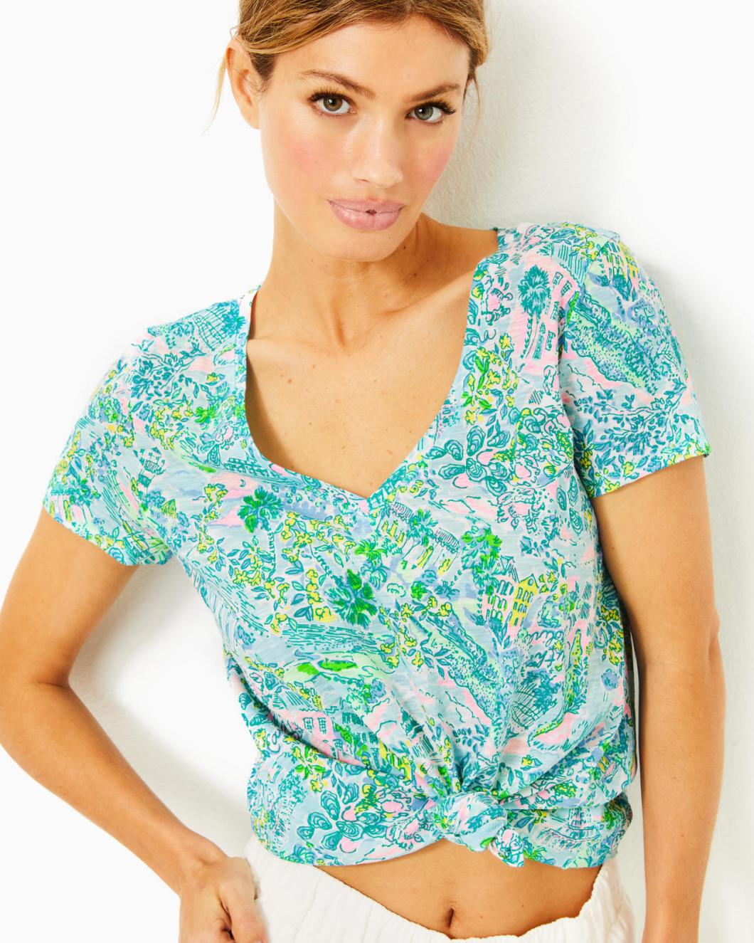 Lilly Pulitzer Etta V-Neck Top Surf Blue Lilly Loves South Carolina | Women Tops