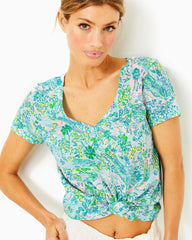 Lilly Pulitzer Etta V-Neck Top Surf Blue Lilly Loves South Carolina | Women Tops