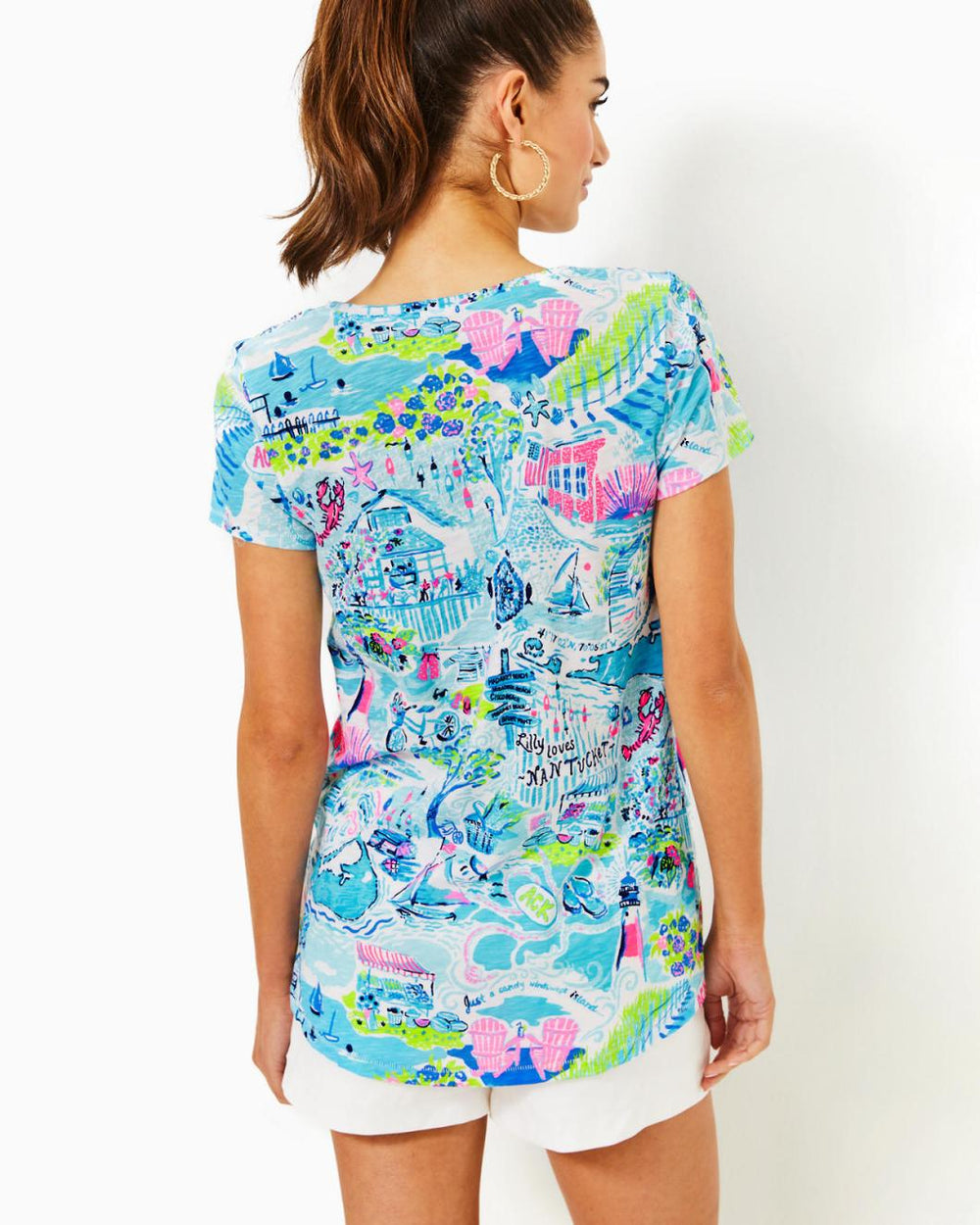 Lilly Pulitzer Etta V-Neck Top Whisper Blue Lilly Loves Nantucket | Women Tops