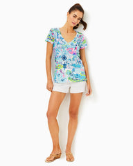 Lilly Pulitzer Etta V-Neck Top Whisper Blue Lilly Loves Nantucket | Women Tops