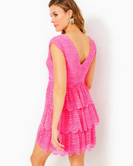 Lilly Pulitzer Faye Lace Ruffle Dress Roxie Pink Scalloped Shell Lace | Women Fit &amp; Flare Dresses