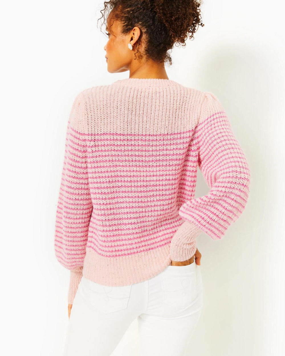 Lilly Pulitzer Finney Sweater Peony Pink Sparkle Stripe | Women Tops