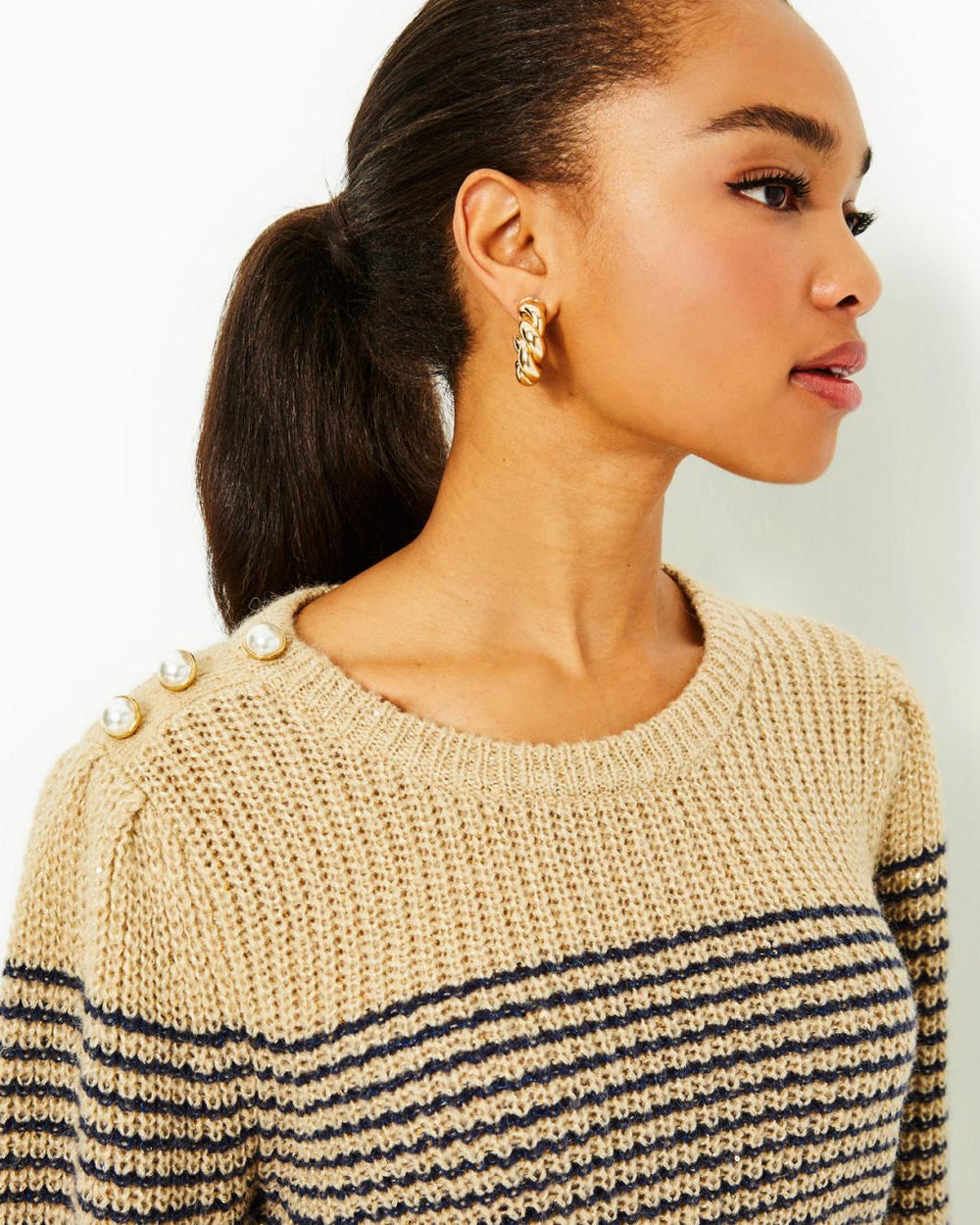 Lilly Pulitzer Finney Sweater Sand Bar Sparkle Stripe | Women Tops