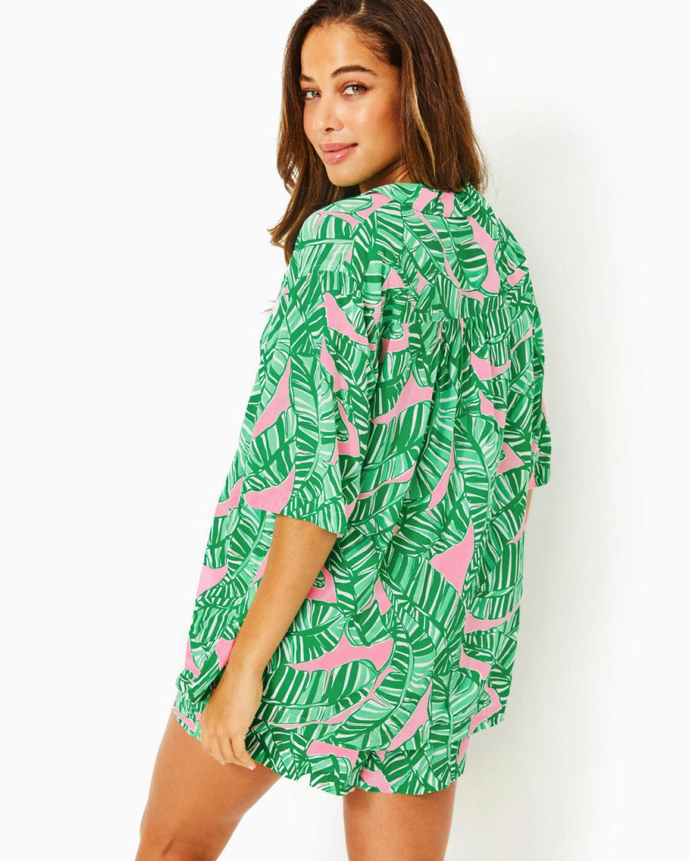 Lilly Pulitzer Franki Cover-Up Shirt Conch Shell Pink Lets Go Bananas | Women Cover-Ups