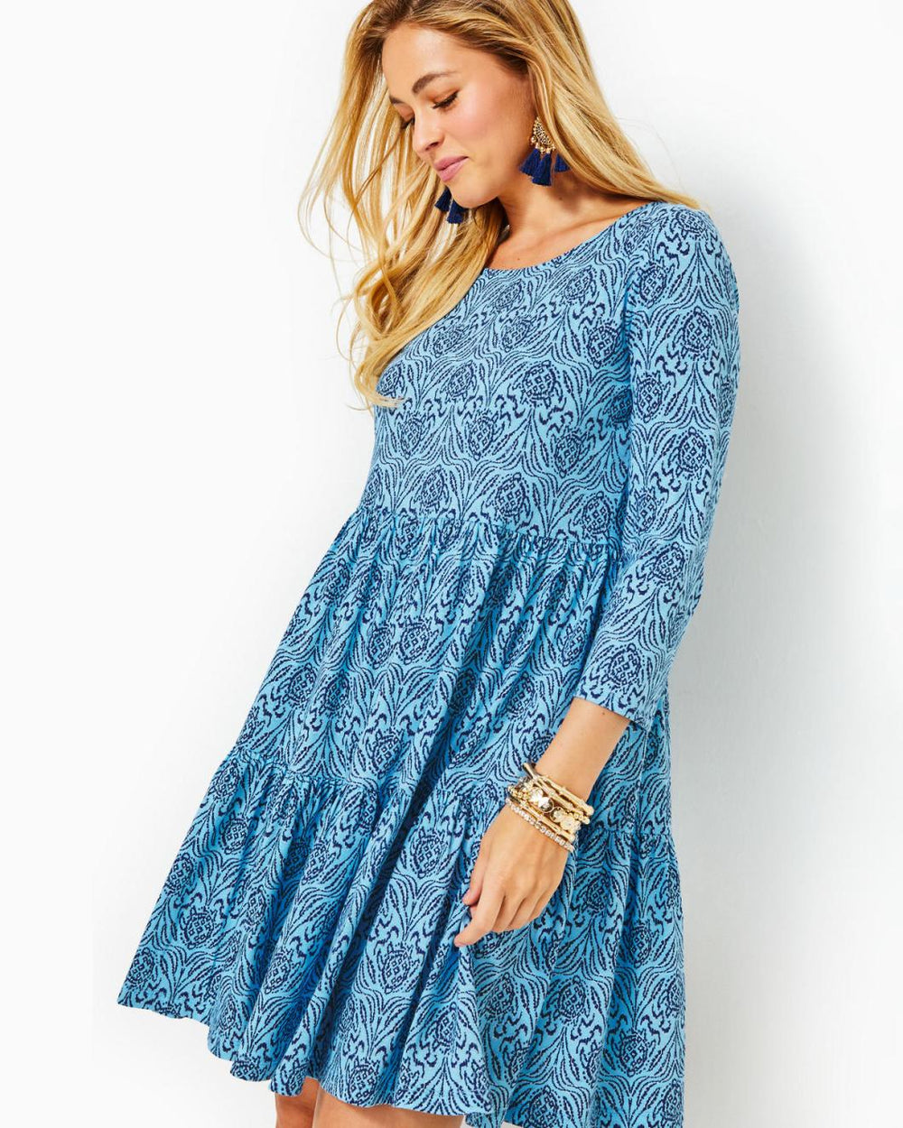 Lilly Pulitzer Geanna Cotton Swing Dress Bon Bon Blue Go Your Own Wave | Women Swing Dresses