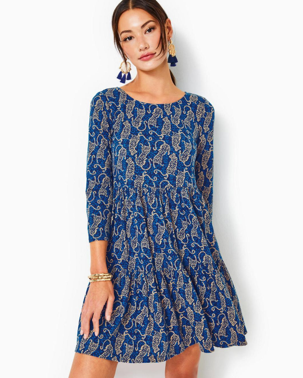 Lilly Pulitzer Geanna Cotton Swing Dress Low Tide Navy Easy To Spot | Women Swing Dresses
