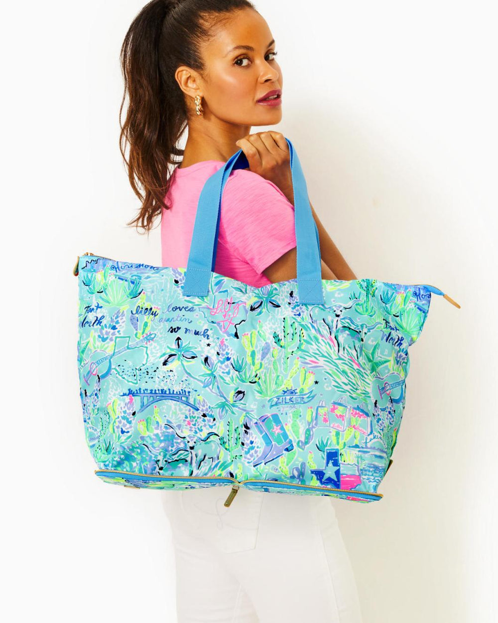 Lilly Pulitzer Getaway Packable Tote Bayside Blue Lilly Loves Texas | Women Bags