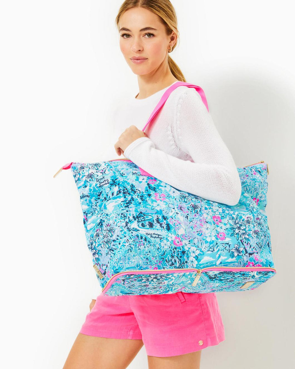 Lilly Pulitzer Getaway Packable Tote Blue Peri Lilly Loves North Carolina | Women Bags