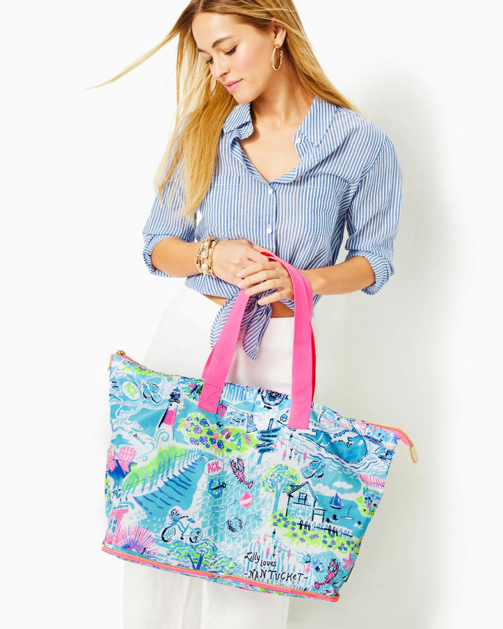 Lilly Pulitzer Getaway Packable Tote Whisper Blue Lilly Loves Nantucket | Women Bags