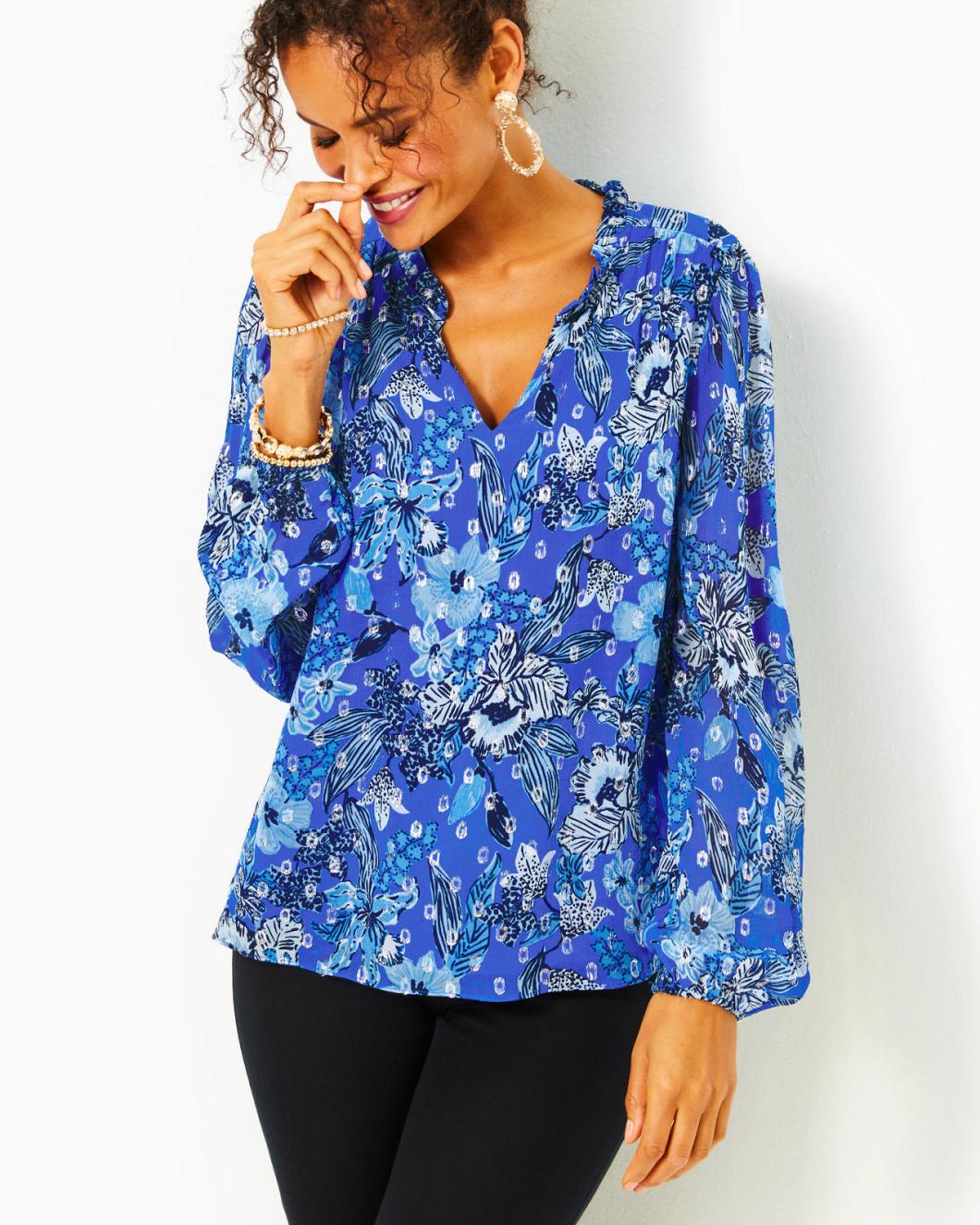 Lilly Pulitzer Giana Long Sleeve Top Alba Blue Cruisin Together | Women Tops