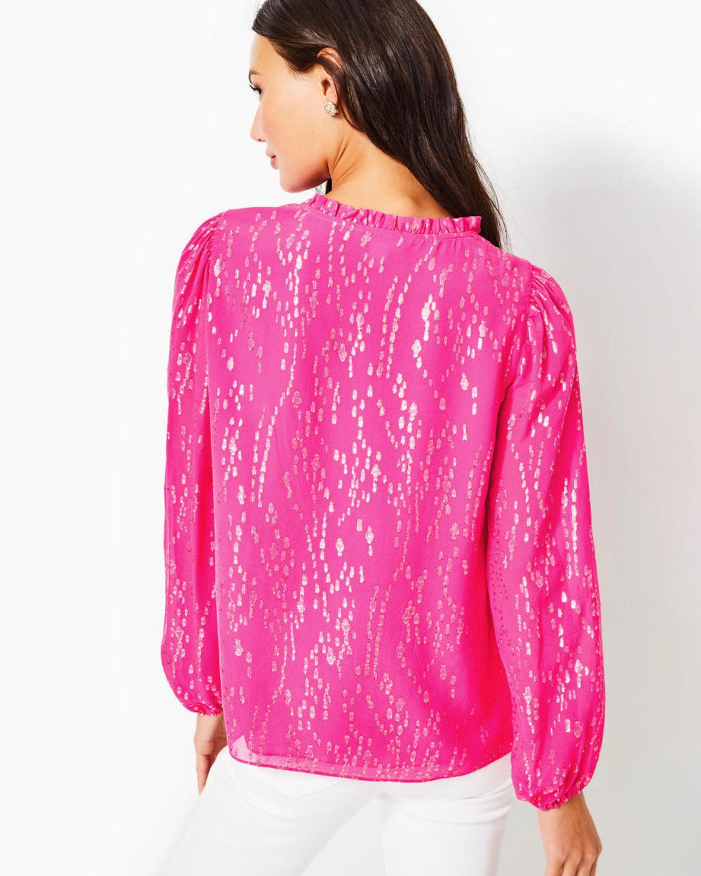 Lilly Pulitzer Giana Silk Top Pink Palms Fish Clip Chiffon | Women Tops