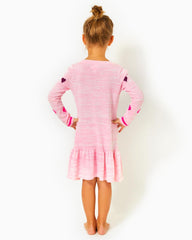 Lilly Pulitzer Girls Hani Cotton Sweater Dress Heathered Peony Pink Valentine Embroidery Childrens | Girl Dresses &amp; Rompers
