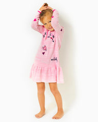 Lilly Pulitzer Girls Hani Cotton Sweater Dress Heathered Peony Pink Valentine Embroidery Childrens | Girl Dresses &amp; Rompers