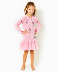 Lilly Pulitzer Girls Hani Cotton Sweater Dress Heathered Peony Pink Valentine Embroidery Childrens | Girl Dresses &amp; Rompers