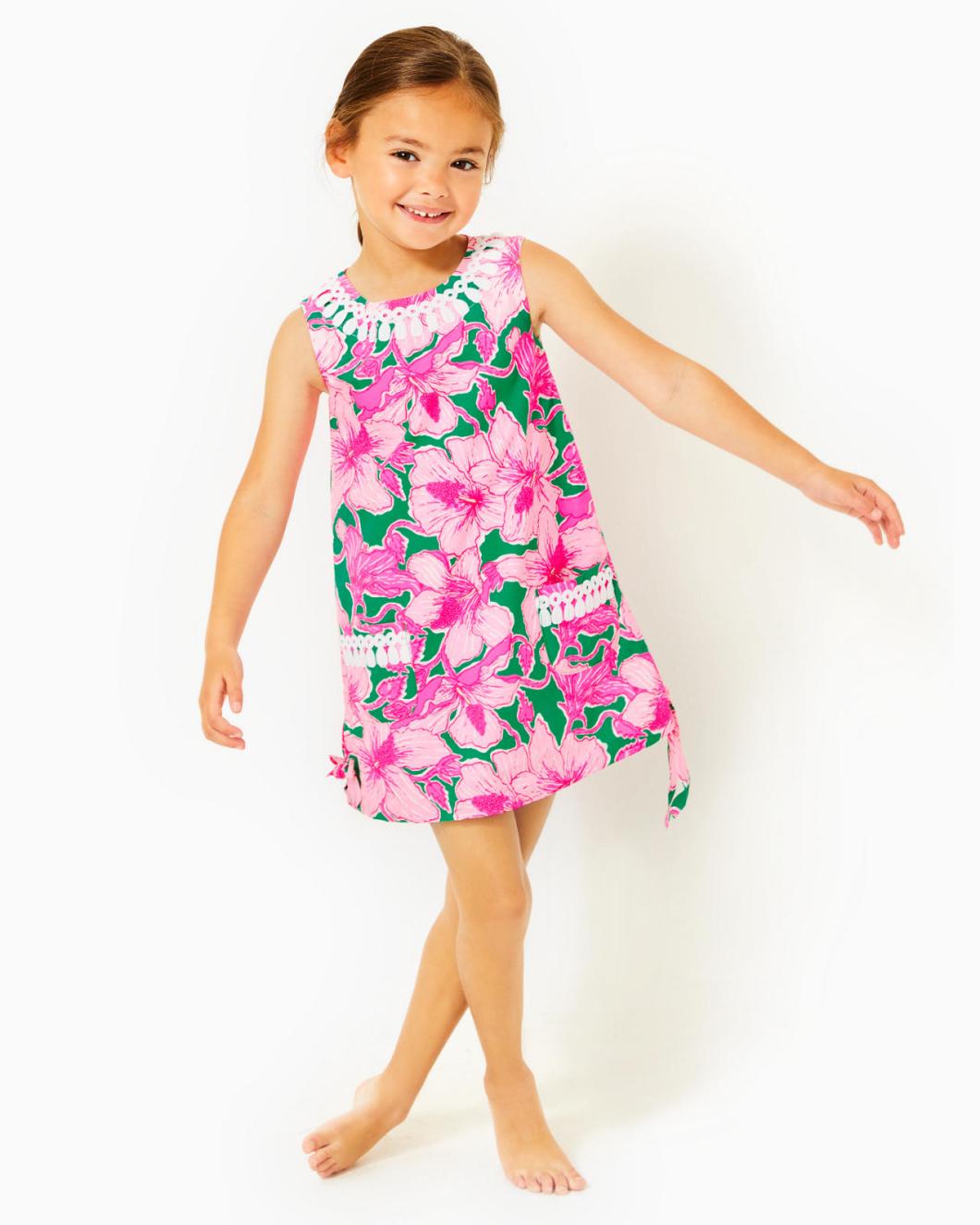 Lilly Pulitzer Girls Little Lilly Classic Shift Dress Kelly Green Hibis Kiss | Girl Dresses &amp; Rompers
