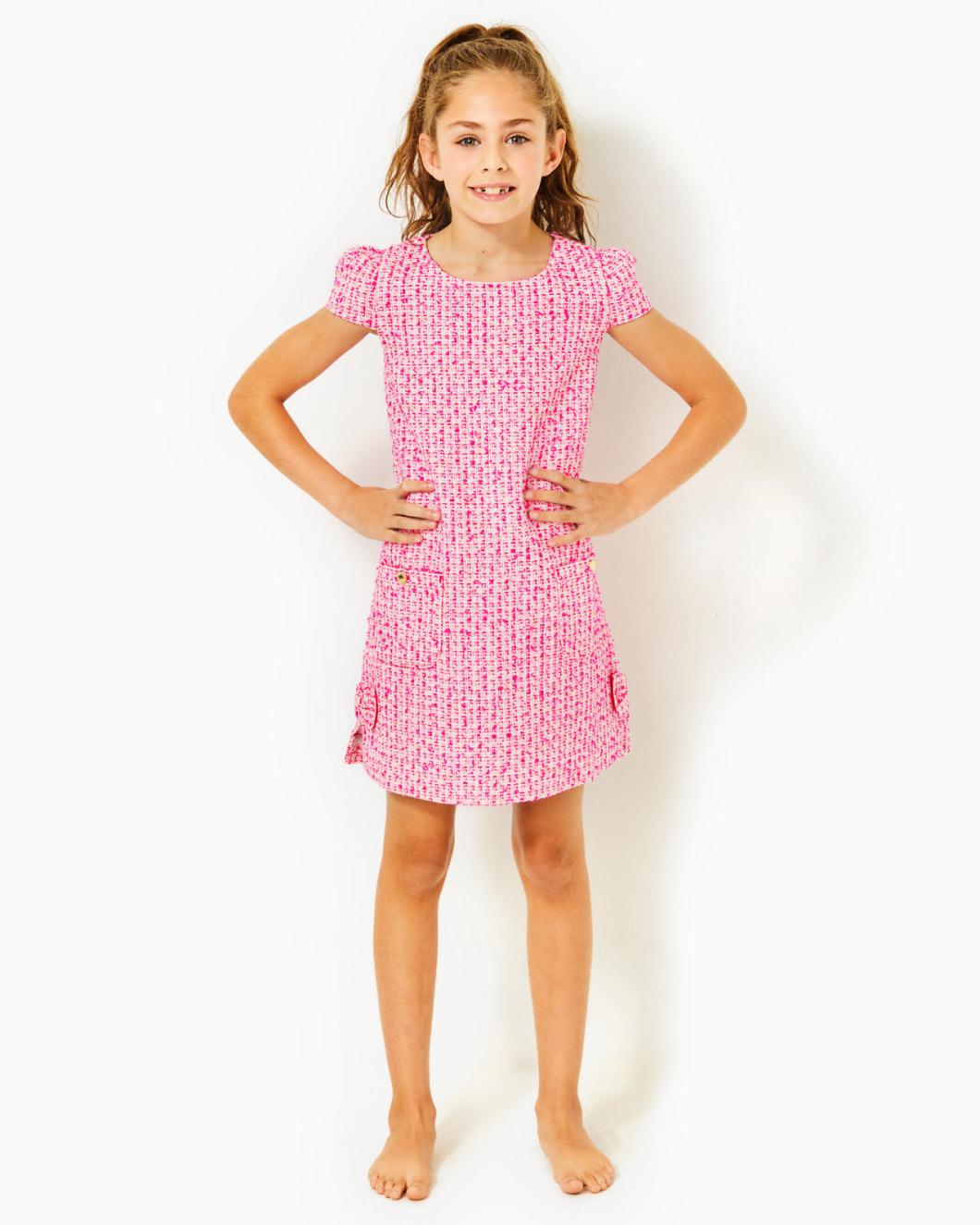 Lilly Pulitzer Girls Little Lilly Shift Dress Pink Palms Fantasy Tweed | Girl Dresses &amp; Rompers