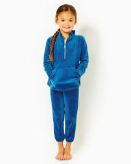 Lilly Pulitzer Girls Little Skipper Ruffle Velour Popover Indigo Breeze | Girl Tops &amp; Bottoms