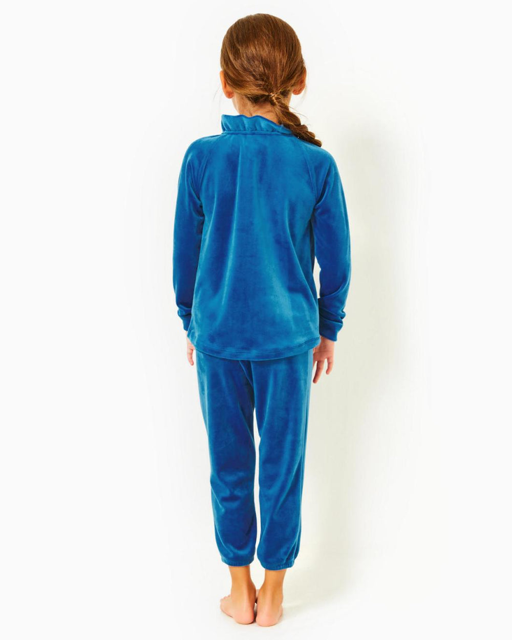 Lilly Pulitzer Girls Little Skipper Ruffle Velour Popover Indigo Breeze | Girl Tops &amp; Bottoms