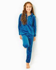Lilly Pulitzer Girls Little Skipper Ruffle Velour Popover Indigo Breeze | Girl Tops &amp; Bottoms