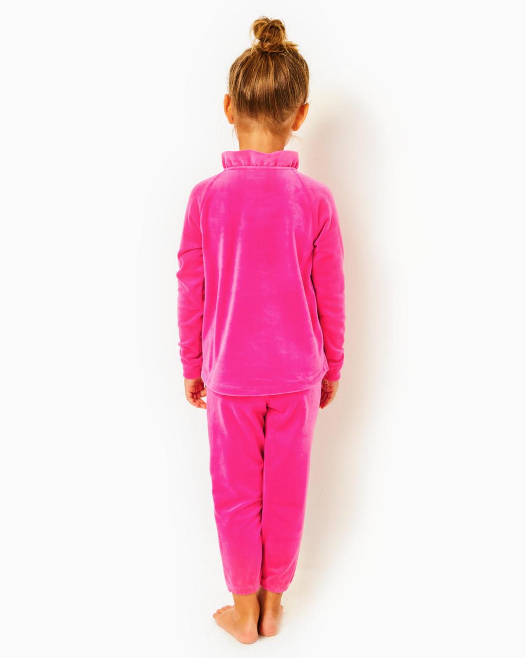Lilly Pulitzer Girls Little Skipper Ruffle Velour Popover Pink Palms | Girl Tops &amp; Bottoms