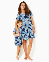 Lilly Pulitzer Girls Mini Cody Cotton Dress Low Tide Navy Bouquet All Day | Girl Dresses &amp; Rompers