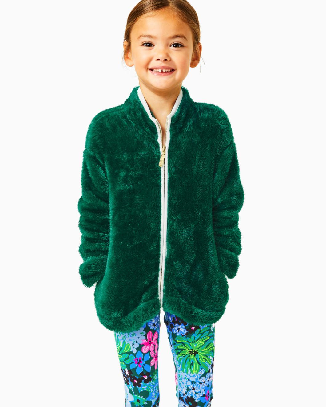 Lilly Pulitzer Girls Mini Joyce Sherpa Jacket Evergreen | Girl Tops &amp; Bottoms
