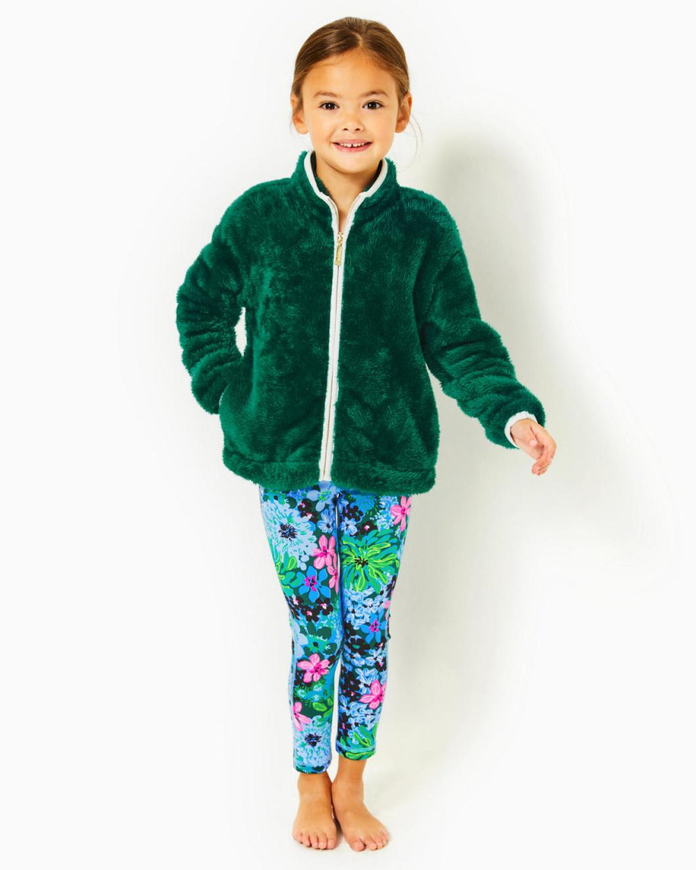 Lilly Pulitzer Girls Mini Joyce Sherpa Jacket Evergreen | Girl Tops &amp; Bottoms