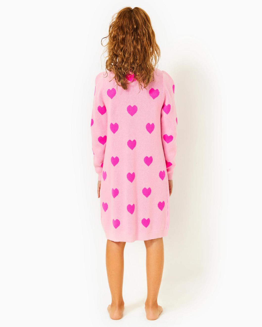 Lilly Pulitzer Girls Mini Keane Sweater Dress Peony Pink Heart Jacquard Childrens | Girl Dresses &amp; Rompers