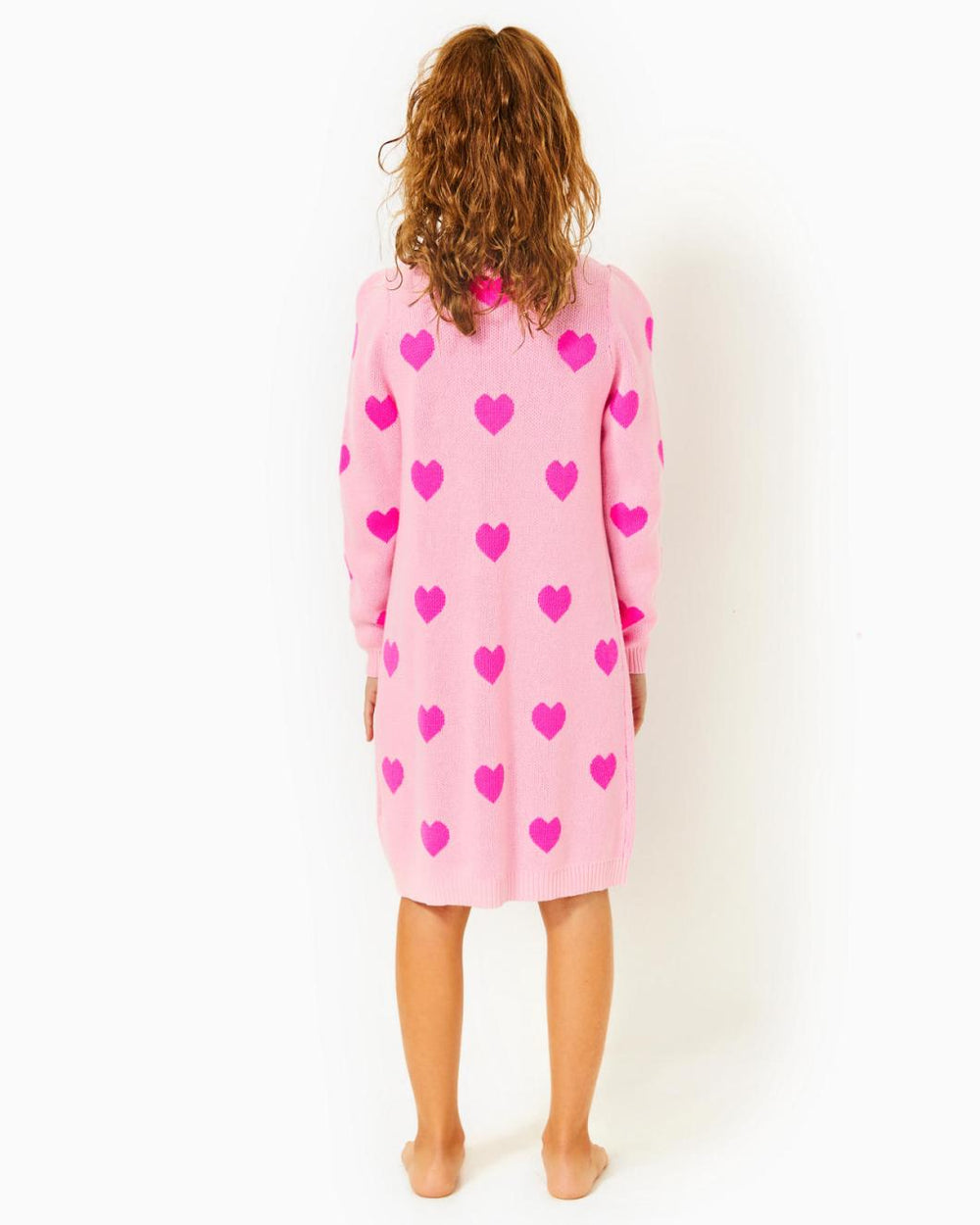 Lilly Pulitzer Girls Mini Keane Sweater Dress Peony Pink Heart Jacquard Childrens | Girl Dresses &amp; Rompers