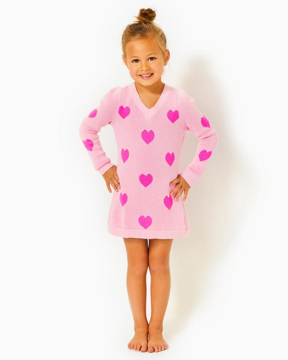Lilly Pulitzer Girls Mini Keane Sweater Dress Peony Pink Heart Jacquard Childrens | Girl Dresses &amp; Rompers